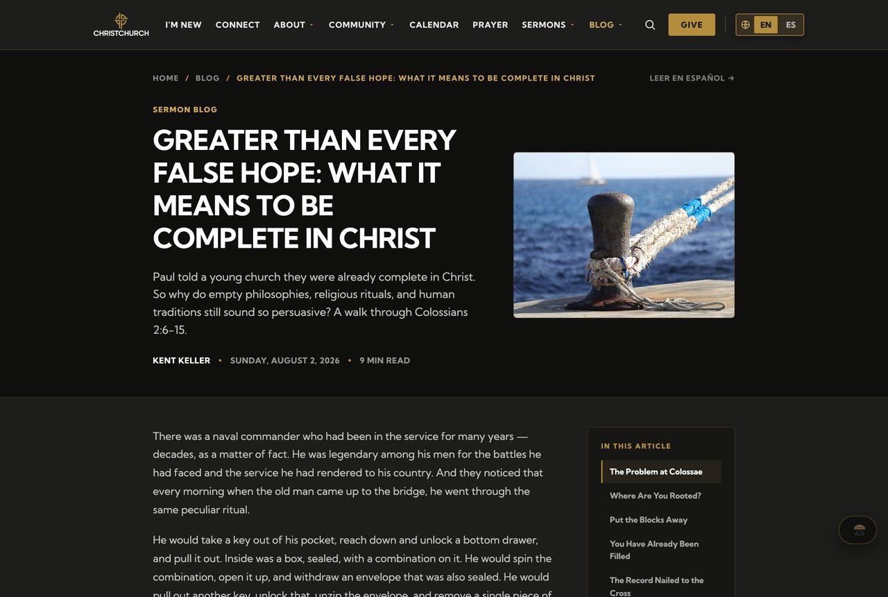 A blog post written in the pastor's voice