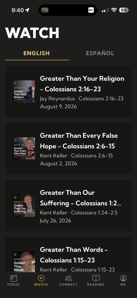 The app's sermon library in English