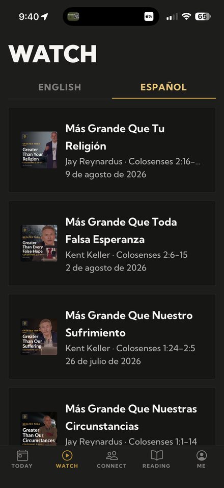 The app's sermon library in Spanish